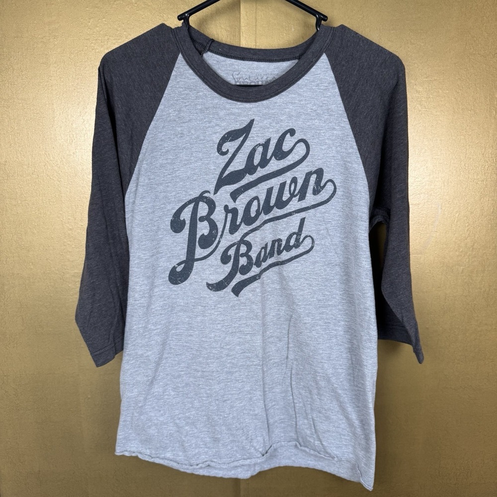 Zac Brown Band Logo Baseball T Shirt Size Small Dark And Light Gray Made In USA